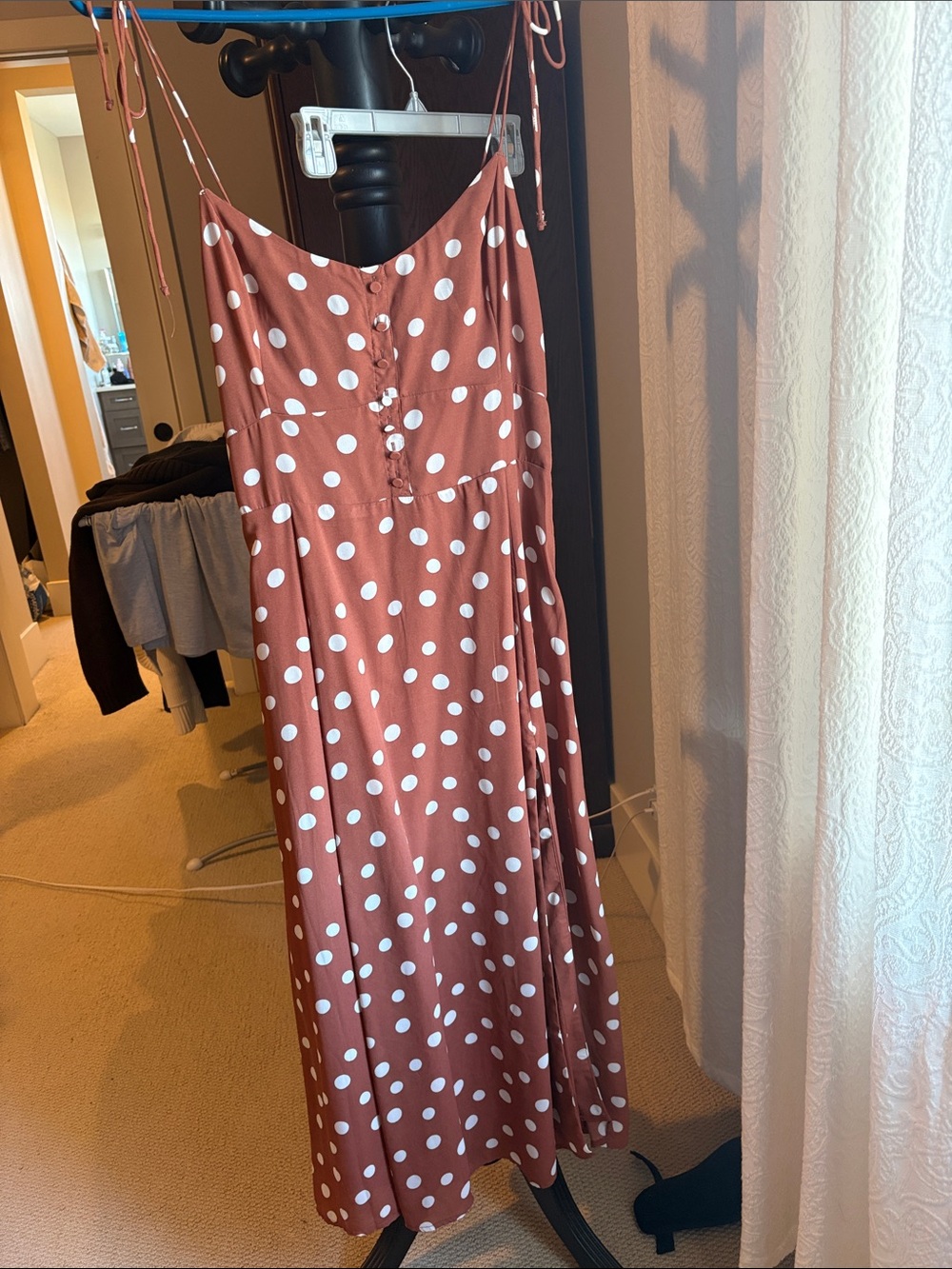 Abercrombie & Fitch Rust Maxi Dress with White Polka Dots
